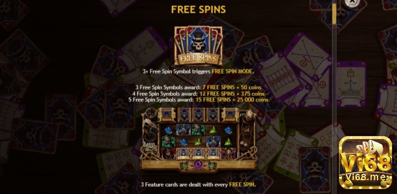 Xuất hiện tối thiểu 3 biểu tượng Scatter sẽ kích hoạt Free Spins