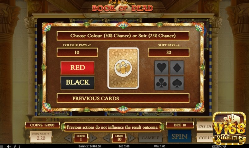 Gamble Feature tăng phần thưởng nếu đoán đúng màu sắc của một lá bài